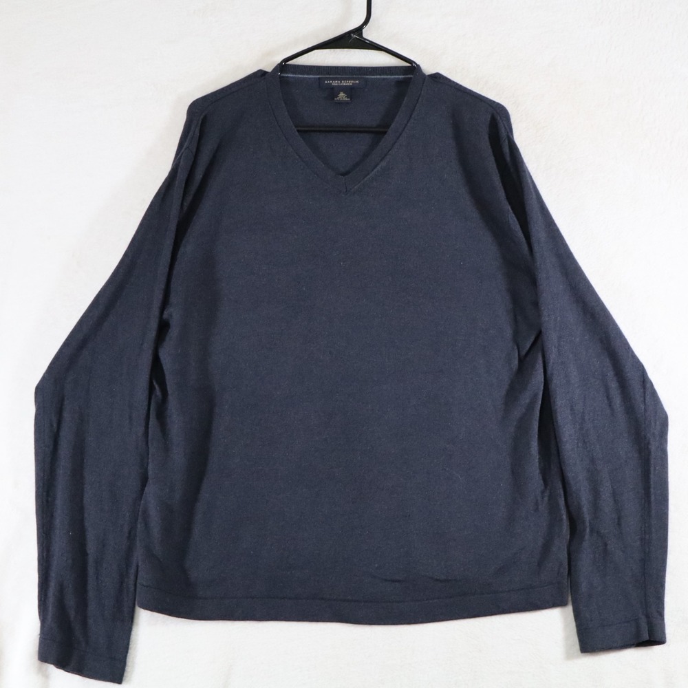 Banana Republic Men's XL Silk Cashmere Sweater Navy V‑Neck Luxury Soft Knit